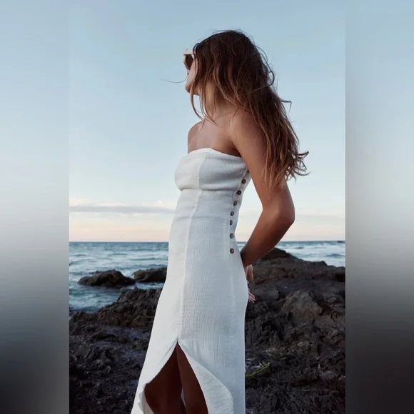 NWOT FREE PEOPLE Made Me Blush Midi Dress In White MSRP $98 Size M - Picture 2 of 11